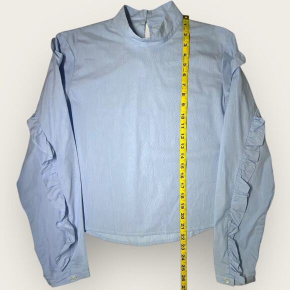 NWOT | Avec Les Filles | High Neck Ruffle Sleeve Blouse | Blue | Small - Picture 14 of 16